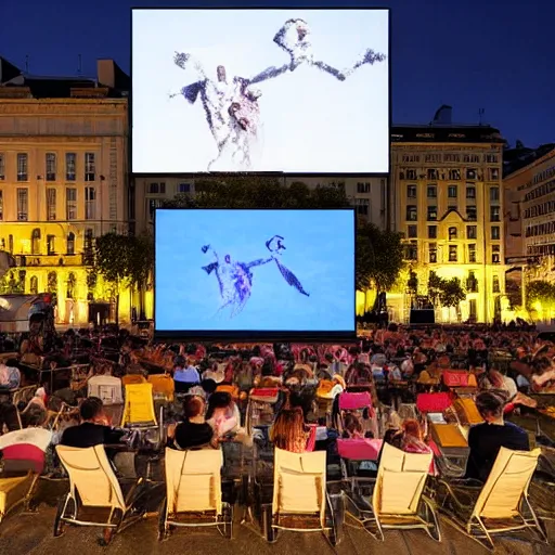 Image similar to the mq's film festival frameout shows films from predominantly domestic production on a summer outdoor cinema screen in the courtyard of the museumsquartier vienna