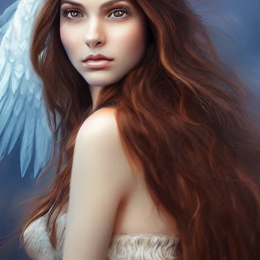 Image similar to A portrait of an attractive young female earth angel, beautiful long brown hair, rocks and stones, intricate, highly detailed, elegant, digital painting, trending on artstation