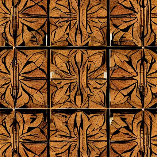 Prompt: digital hand painted wood tiles texture with perfect details, symmetry, digital art