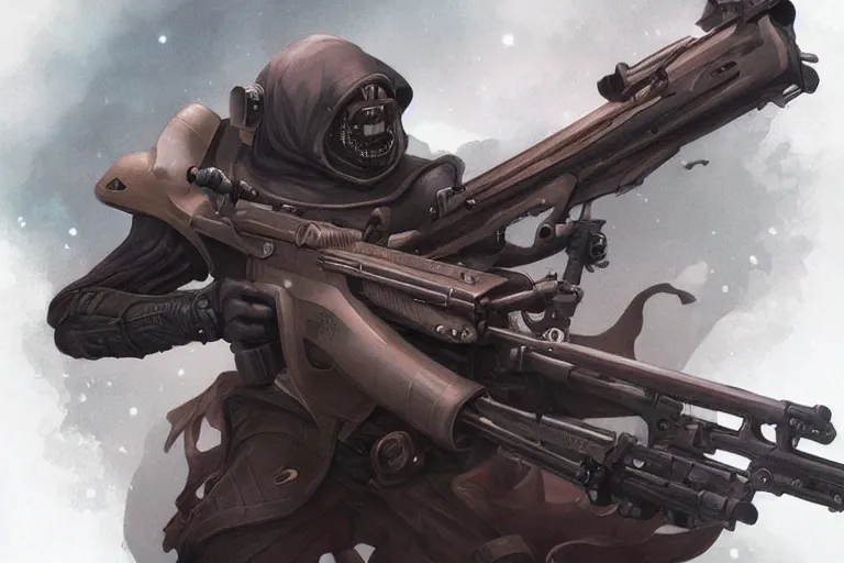 Prompt: Magical Blackhole Rifle, unsettling, creepy, horror, Professional Illustration by ArtGerm and Peter Mohrbacher, weapon design