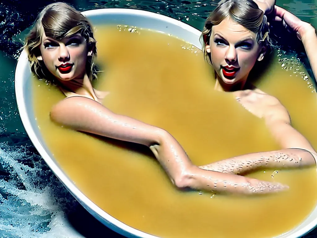 Image similar to taylor swift swimming in a bowl of soup
