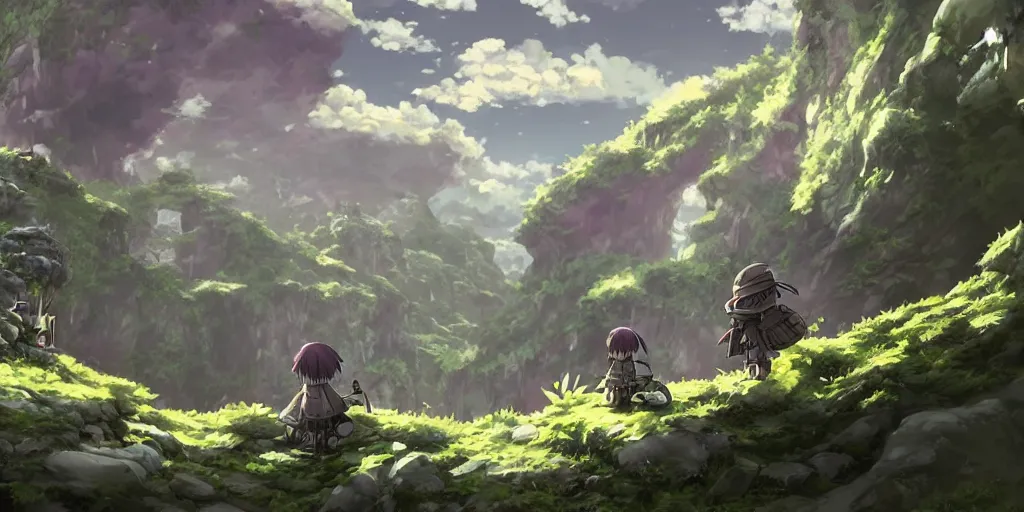 Image similar to made in abyss landscape style