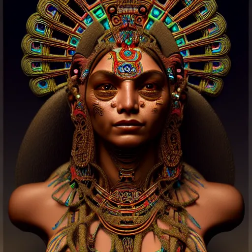 Image similar to mayan goddess , very detailed face, detailed features, fantasy, circuitry, explosion, dramatic, intricate, elegant, highly detailed, digital painting, artstation, concept art, smooth, sharp focus, illustration, art by Gustave Dore, octane render