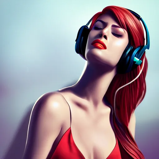 Prompt: a beautiful woman listening to music by marvel comics, digital art, trending on artstation