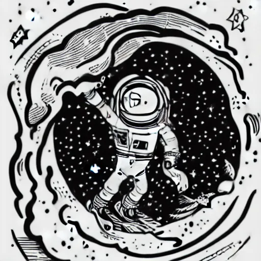 Image similar to mcbess illustration of a astronaut drifting to a portal in space