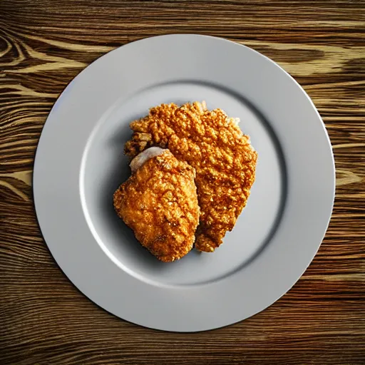 Image similar to chicken fried on a computer cpu chip plate, food, poster, orthographic, octane