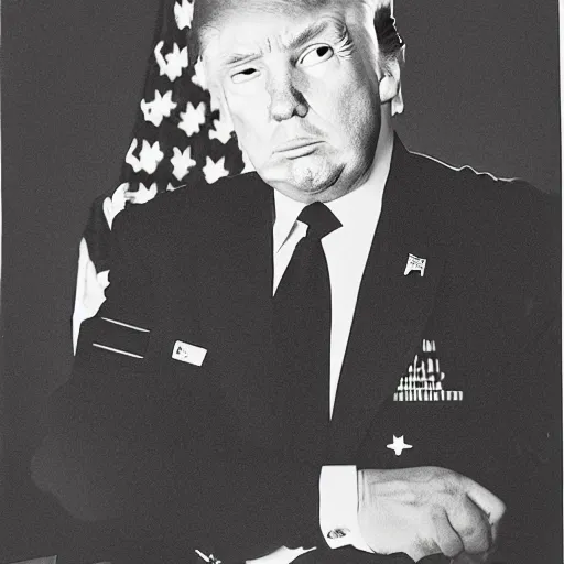 Prompt: donald trump as military school cadet by charles addams, black and white,