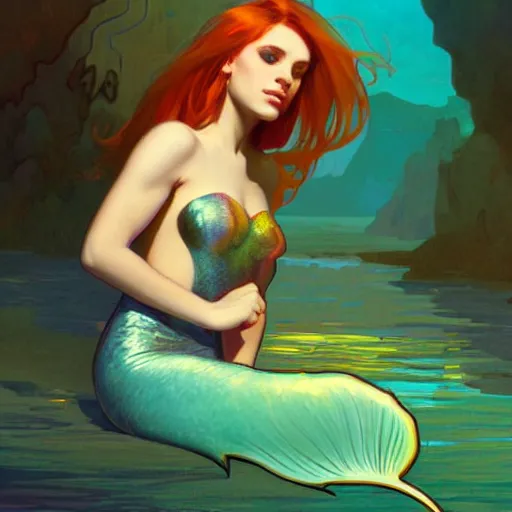 Image similar to a mermaid, cinematic lighting, soft bokeh, fantasy, modern, colourful, highly detailed, digital painting, artstation, deviantart, concept art, sharp focus, illustration, alphonse mucha, edward hopper