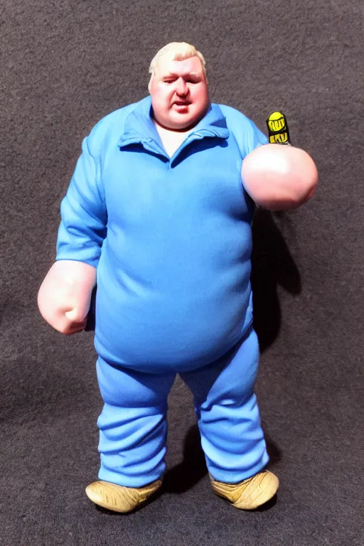 Image similar to 8 k high definition, 1 9 8 0, obese man, kenner style action figure, full body, highly detailed, science fiction, photorealistic