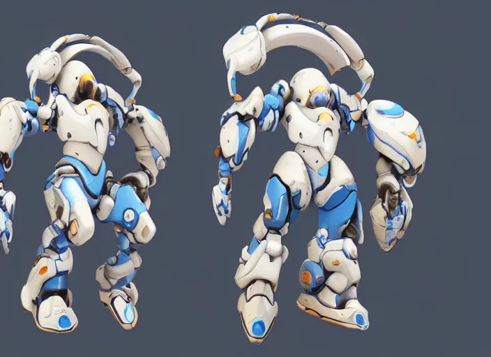 Prompt: A large crablike omnic made of Delftware, overwatch skin