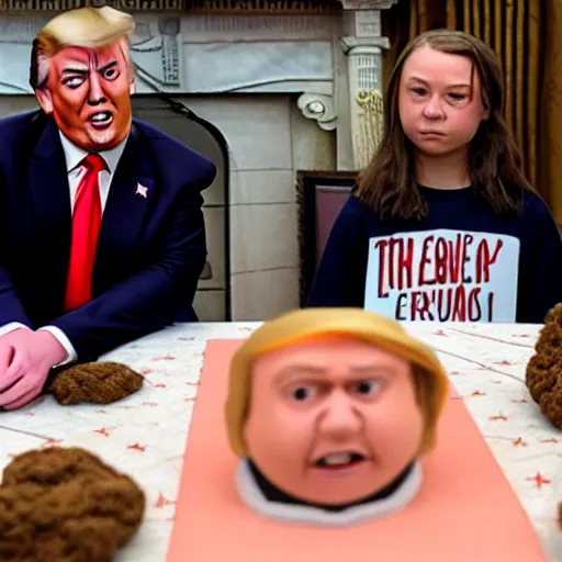 Image similar to donald trump and greta thunberg claymation