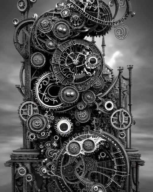 Image similar to mythical black and white organic bio-mechanical computer. highly detailed, intricate steampunk ornate, poetic, 3D render, digital art, octane render, 8K artistic photography, photo-realistic, by Dora Maar