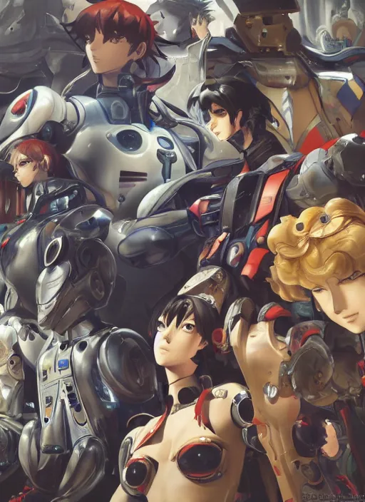 Image similar to a group of robots find the ancient resting place of their noble leader, digital painting masterpiece, advanced lighting technology, stylized yet realistic anatomy and face, gorgeous, by shigenori soejima and bastien vives and balak and michael sanlaville, 4 k wallpaper, cinematic, gorgeous brush strokes, coherent and smooth