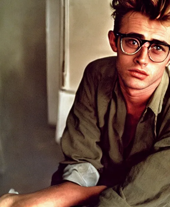 Image similar to portrait of james dean photographed by nan goldin