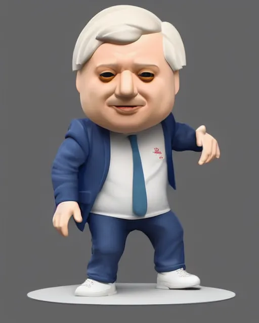 Image similar to full body 3d render of boris johnson as a funko pop, studio lighting, white background, blender, trending on artstation, 8k, highly detailed