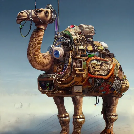 Prompt: Cyborg Camel, industrial sci-fi, by Mandy Jurgens and Warhol, Ernst Haeckel, James Jean, artstation