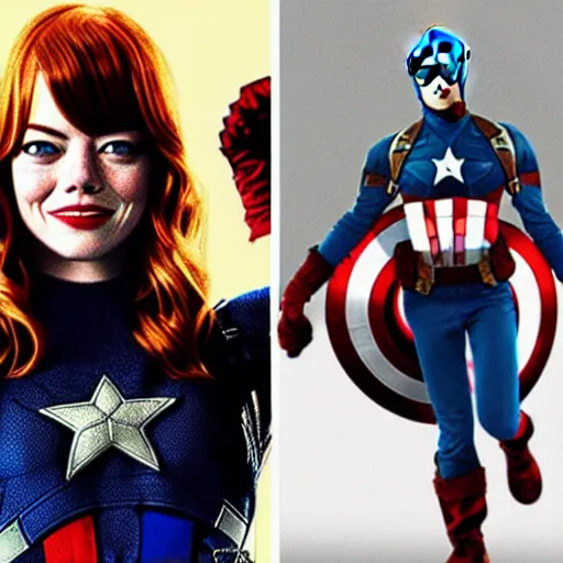 Image similar to Emma Stone as captain America