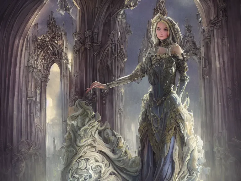 Image similar to full body portrait of a woman styled after a baroque cathedral 🍑, fantasy artwork, award winning, very very very very very very very beautiful scenery, artstation