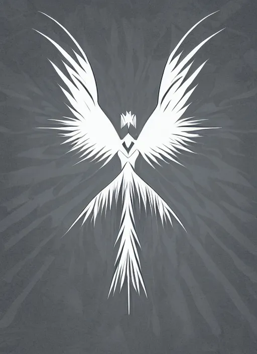 Image similar to white phoenix on salt mountain simple background simplified design geometric graphic design jim Philips style