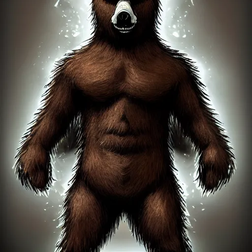 Image similar to an anthropomorphic undead bear creature standing menacingly, highly detailed digital art