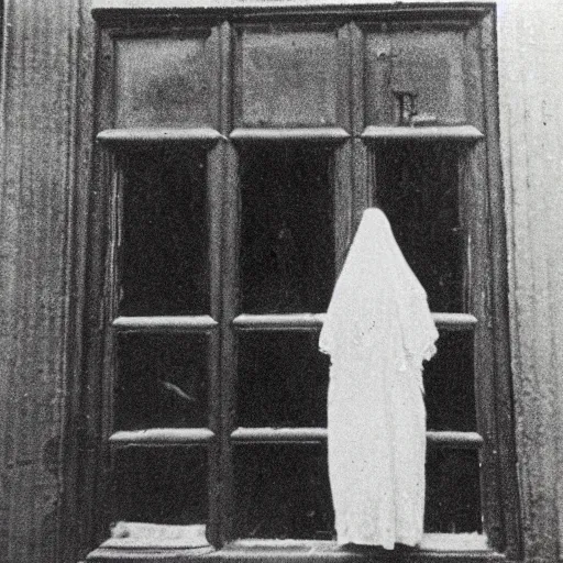 Prompt: “ghost looking in window, 1900’s photo”