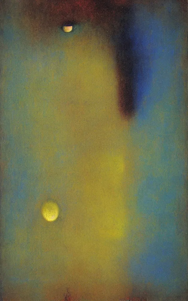 Image similar to iridescent spirit of wrath and fear cruel beautiful spirit with golden eyes lunar mythos ambient fog, award winning oil painting by Odilon Redon, lunar color palette