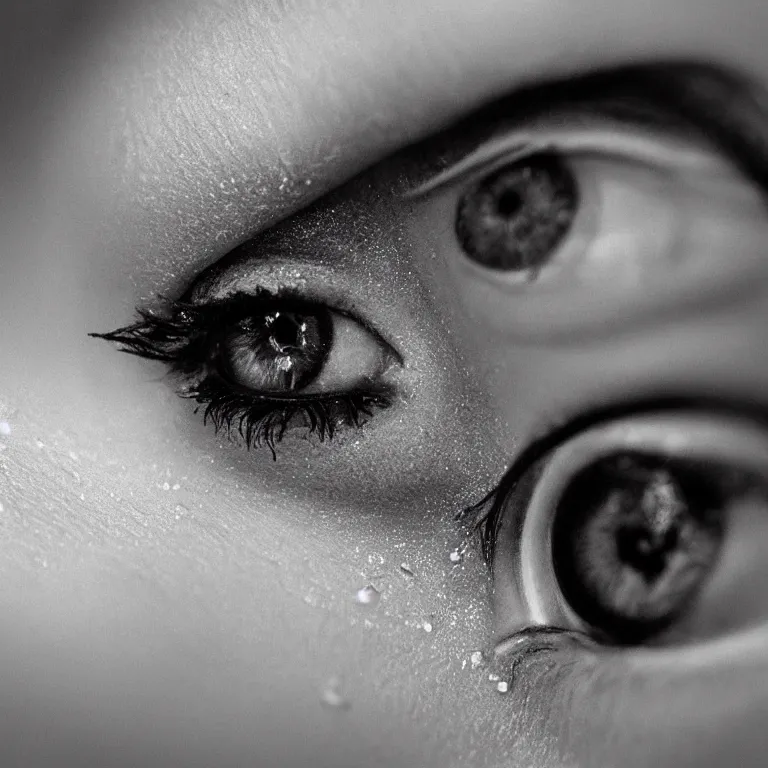 Prompt: close up of a girl's teary eye, highly detailed, trending on artstation, award winning,