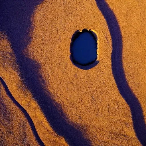 Prompt: wide!!! landscape photo of desert that resembles the shape of human pupil!! and iris!!!, high detail, drone photo, golden hour, medium format