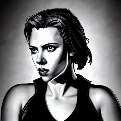 Image similar to scarlett johansson portrait, borderlands, tales from the borderlands, the wolf among us, comic, cinematic lighting, studio quality, 8 k