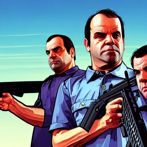 Image similar to gta v, art style by stephen bliss of jason alexander