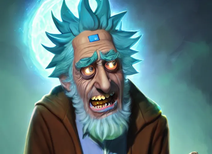 Image similar to rick sanchez from rick and morty as a wizened sorcerer, digital painting by dan volbert and mandy jurgens and deiv calviz and lim chuan shin