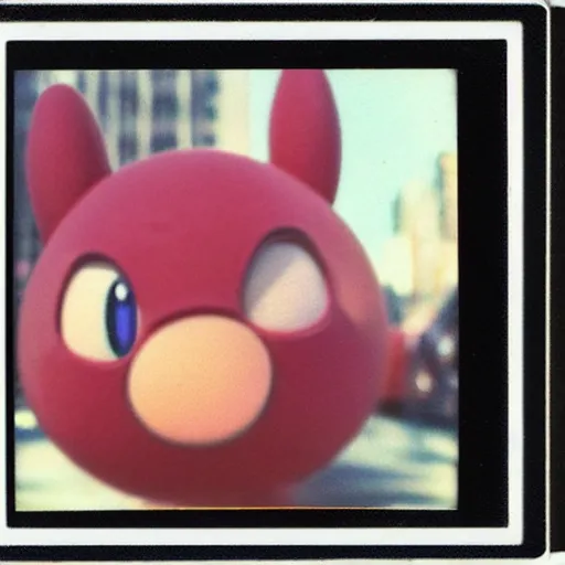 Prompt: polaroid image of the nintendo character kirby in new york city