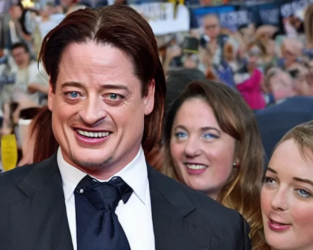 Image similar to Brendan Fraser triumphantly unjust'd