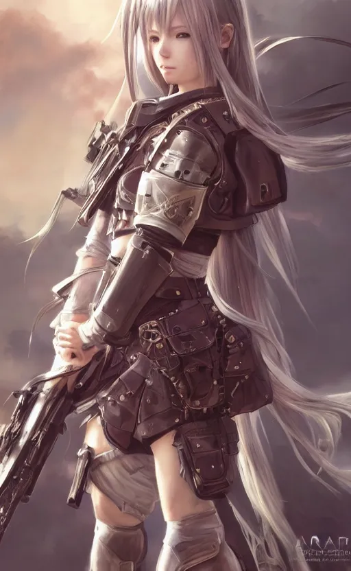 Prompt: final fantasy soldier girl, anime style, long hair, hair down, symmetrical facial features, from arknights, hyper realistic, 4 k, rule of thirds, extreme detail, detailed drawing, artstation, hd, knight armor, by alphonse mucha, greg rutkowski, sharp focus, backlit