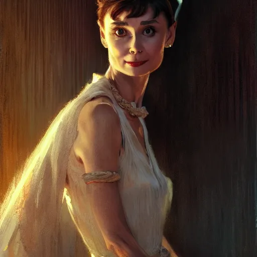 Prompt: audrey hepburn in a horror novel, various backgrounds, highly detailed, digital painting, artstation, matte, illustration, art by gaston bussiere, greg rutkowski, j. c. leyendecker