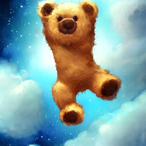 Prompt: ragged and torn teddy bear floating in space, highly detailed, Charlie Bowater character art,