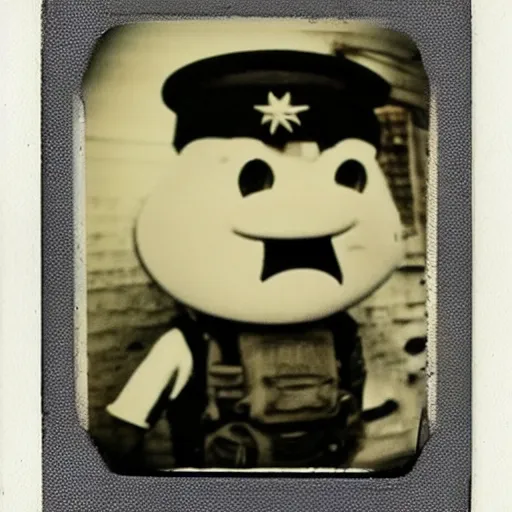 Image similar to polaroid photo of sponge bob in us military suit veteran of the vietnam war, underwater effect