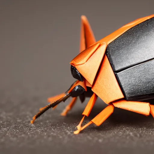 Prompt: a cockroach made from origami, photography 4k, f1.8 anamorphic, bokeh, 4k, Canon, Nikon