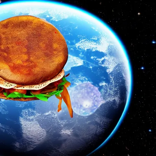 Image similar to Döner kebab floating in space, stars, nasa image, space telescope