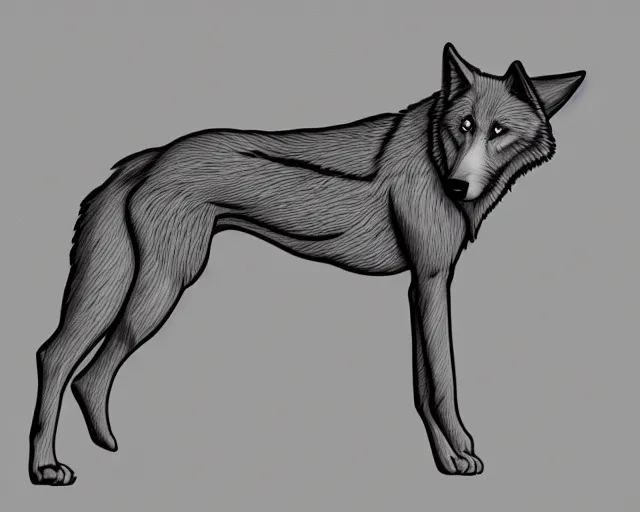 Image similar to professional digital art of a full-body outline of a wolf, very simple, no color, high quality, HD, 8K,