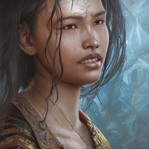 Prompt: portrait painting of a nepali female working out, ultra realistic, concept art, intricate details, eerie, highly detailed, photorealistic, octane render, 8 k, unreal engine. art by artgerm and greg rutkowski and alphonse mucha