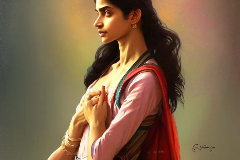 Image similar to Anxious pretty pale young Indian doctor wearing jeans at the airport, portrait, elegant, intricate, digital painting, artstation, concept art, smooth, sharp focus, illustration, art by artgerm and greg rutkowski and alphonse mucha