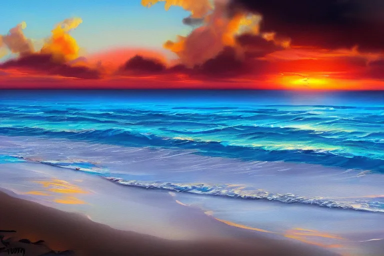 Prompt: concept art, painting of costa rica beach, digital anime art, sunset,