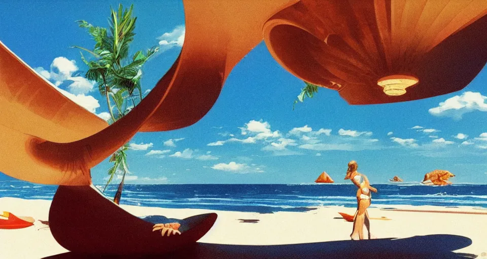 Image similar to i live in a seashell by the sea, cinematography by syd mead