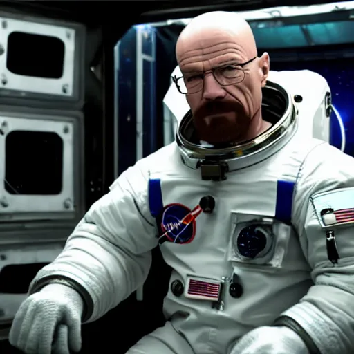 Image similar to Walter White as an astronaut outside a space station, 4k detailed, very very well detailed image 5, 8k