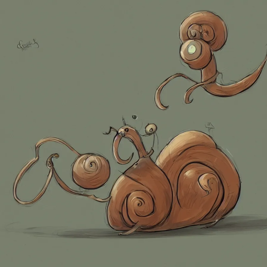 Prompt: A perfectly drawn snail is walking on the ground, art by Cory Loftis, ilustration, concept art, sharp focus, ArtStation, Deviantart