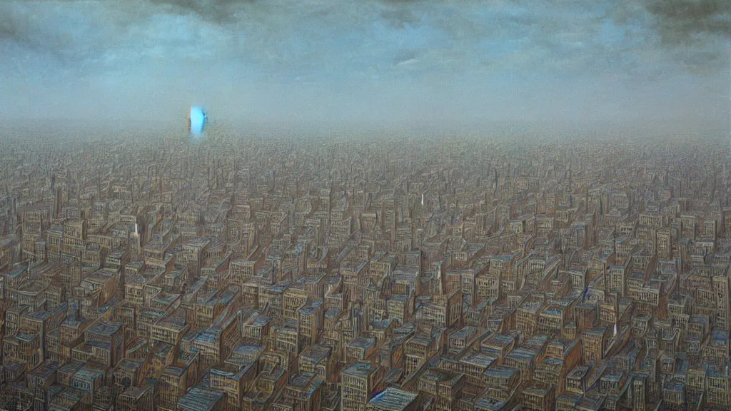 Prompt: Painting of London by Zdzisław Beksiński