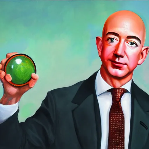 Prompt: jeff bezos, cameras for eyes, surreal, painting