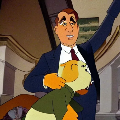 Prompt: steve carell in anastasia, don bluth animation, film still