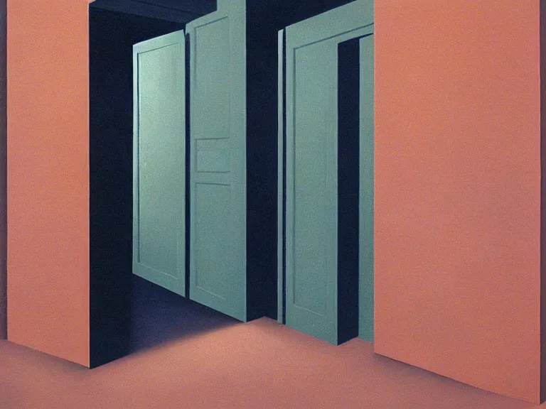 Image similar to infinite recurrsion of doors painting by rene magritte, high detail, high resolution